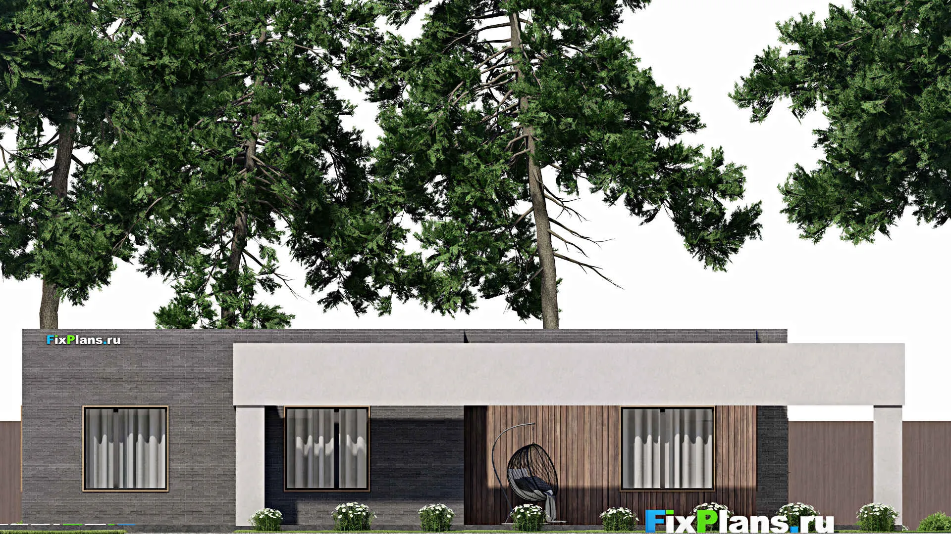 F-7082 - Проект одноэтажного дома 17 на 21, площадью 280 м² с террасой и 4 спальнями