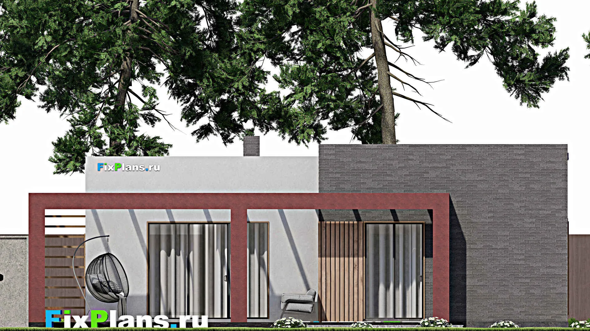 F-7037 - Проект одноэтажного дома 14 на 15, площадью 150 м² с террасой и 2 спальнями