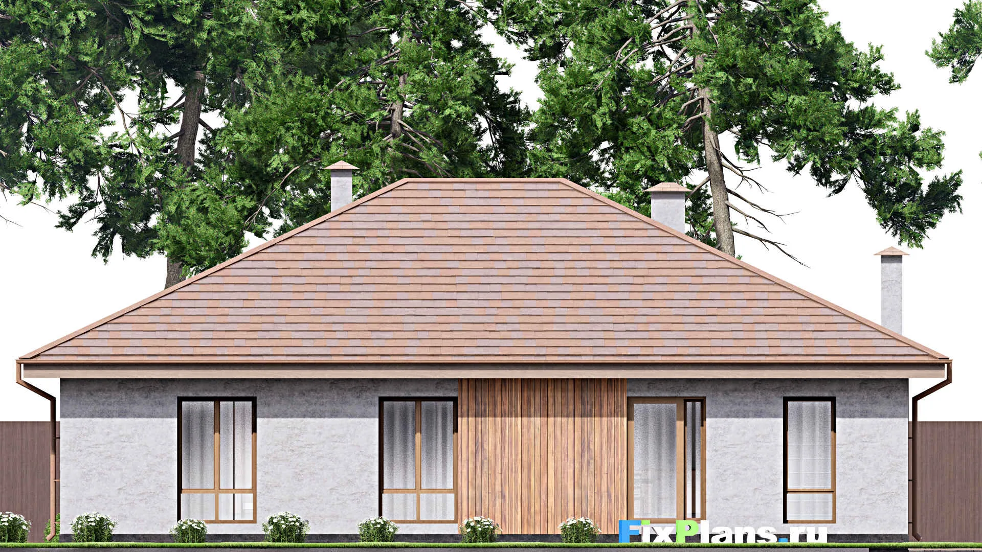 F-12212 - Проект одноэтажного дома 15 на 16, площадью 170 м² с гаражом на 2 машины и 3 спальнями