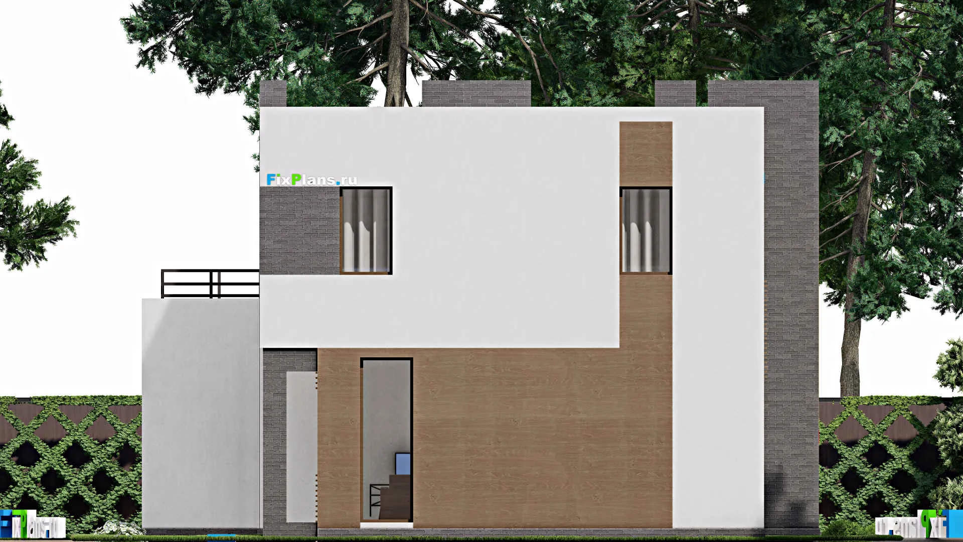 F-2969 - Проект двухэтажного дома 12 на 16, площадью 220 м² с террасой, гаражом на 2 машины и 3 спальнями