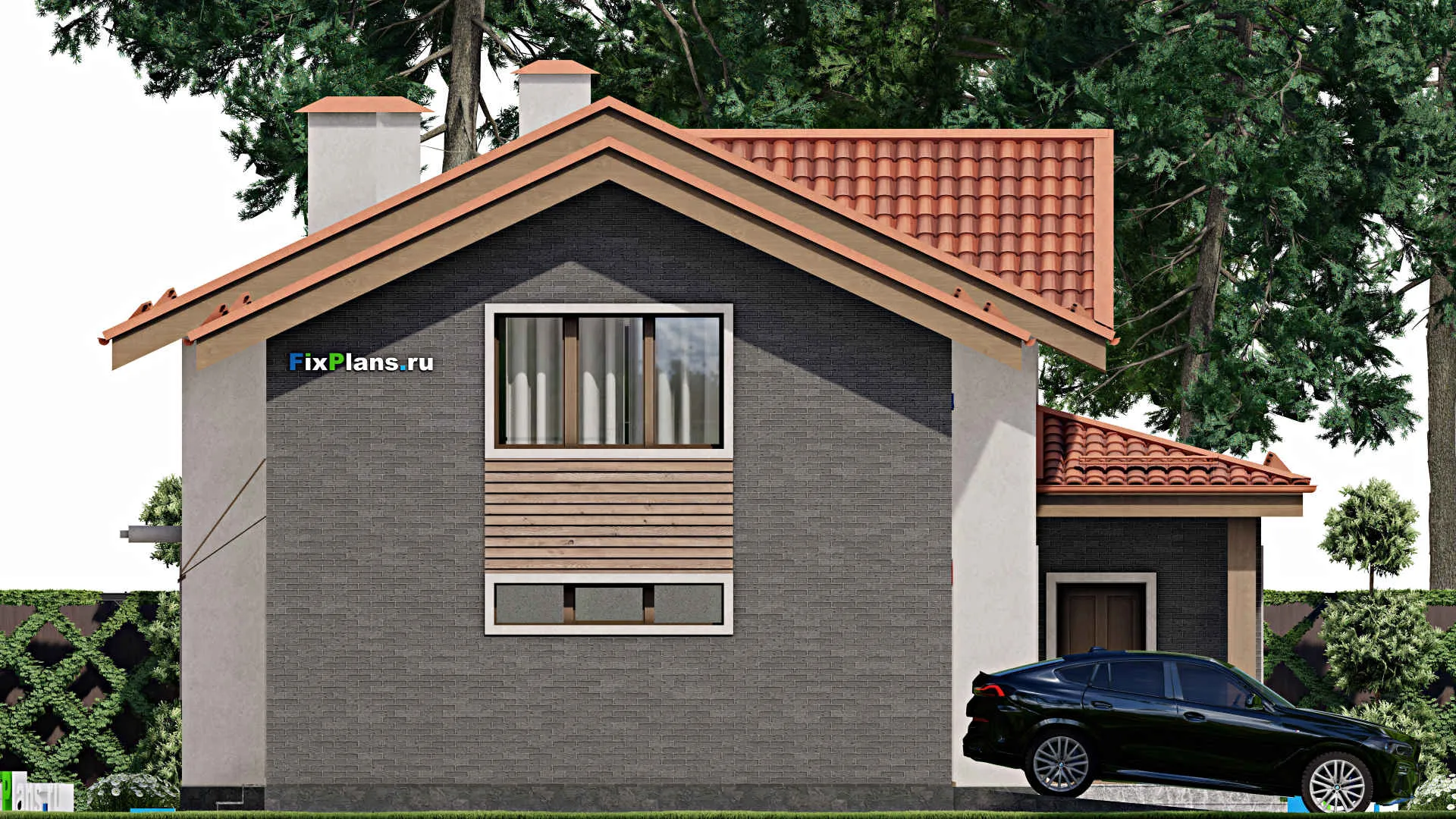 F-8954 - Проект дома с мансардой 12 на 19, площадью 250 м² с гаражом на 2 машины и 5 спальнями