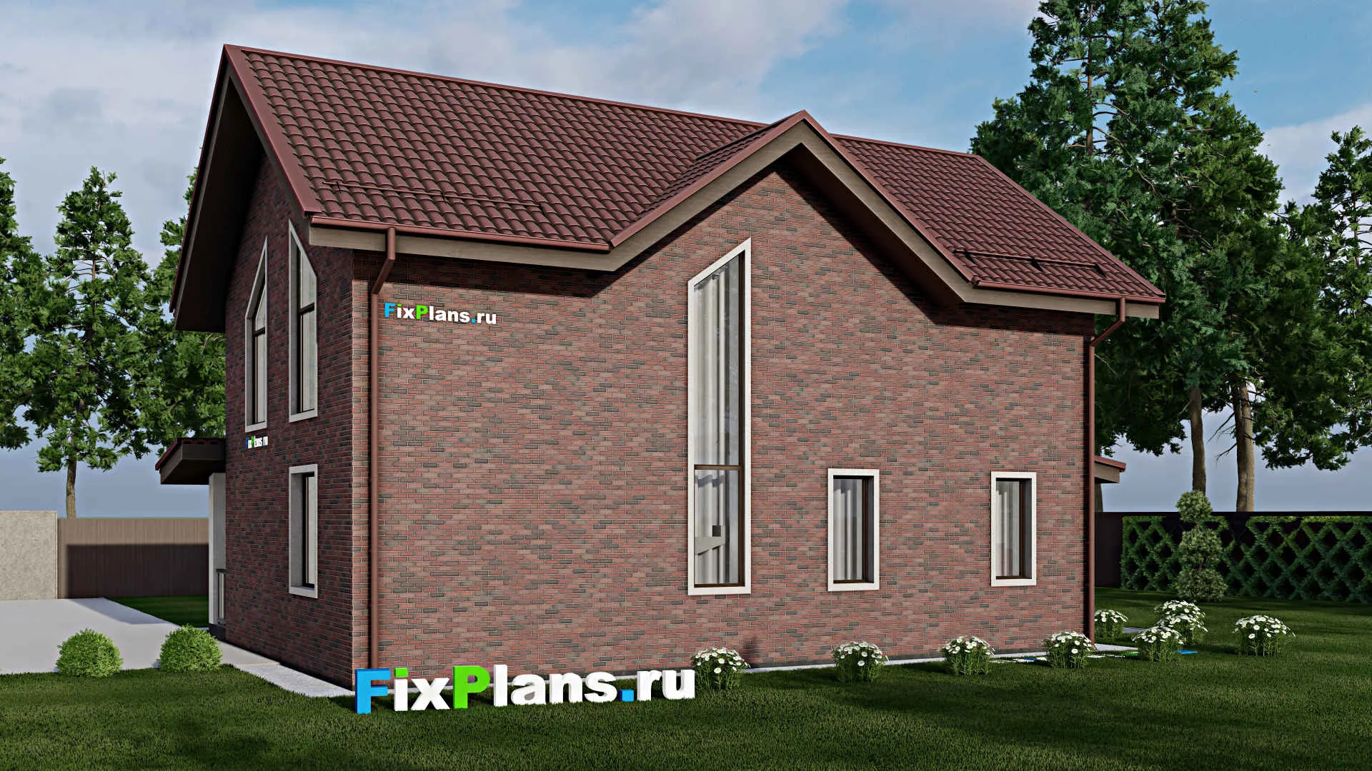 F-2051 - Проект дома с мансардой 10 на 13, площадью 170 м² с террасой и 4 спальнями