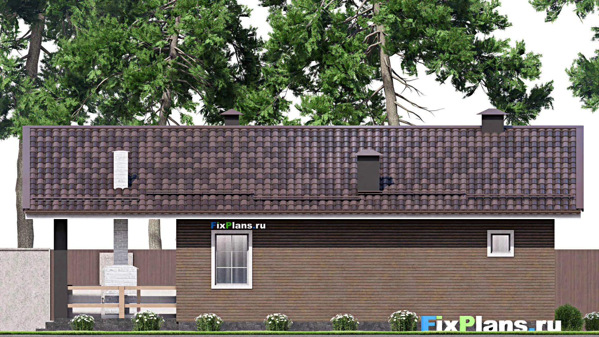 F-14975 - Проект бани 9 на 15, площадью 100 м² с комнатой отдыха, терассой и 2 санузлами