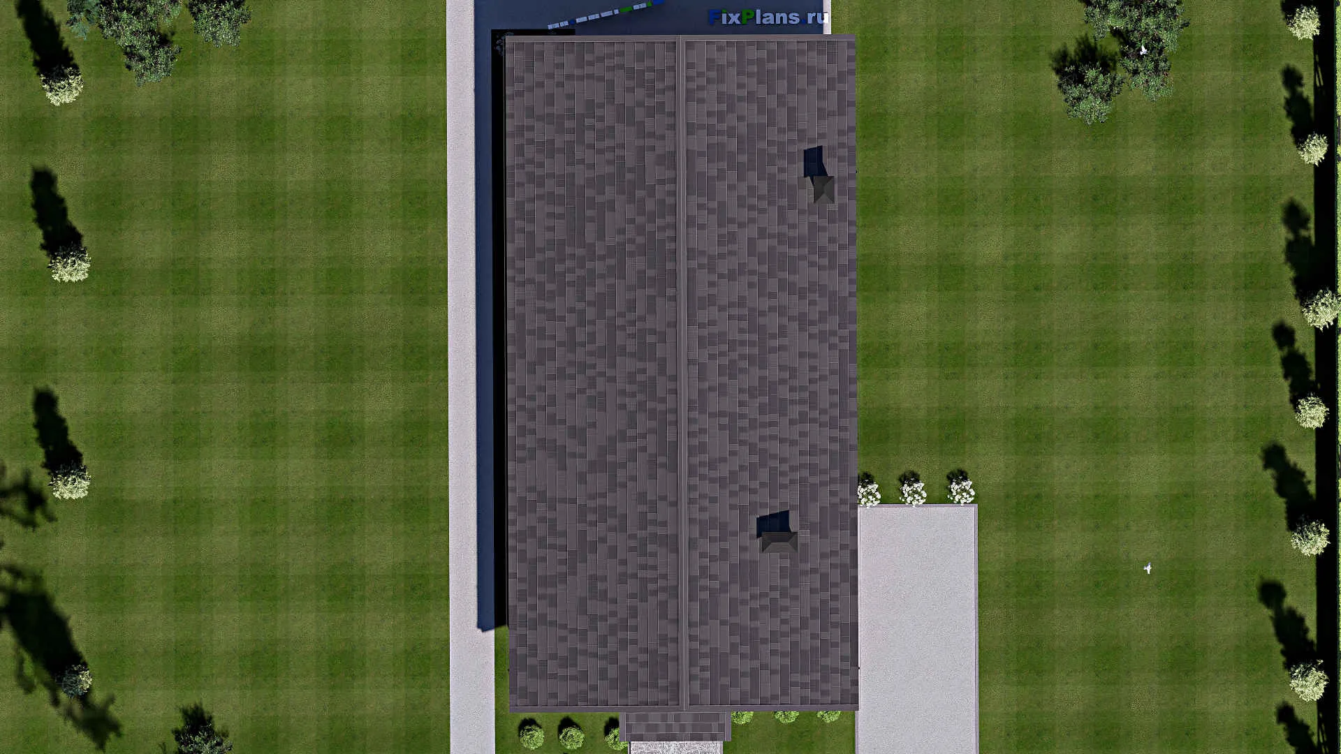 F-13112 - Проект одноэтажного дома 11 на 23, площадью 190 м² с террасой, баней и 3 спальнями