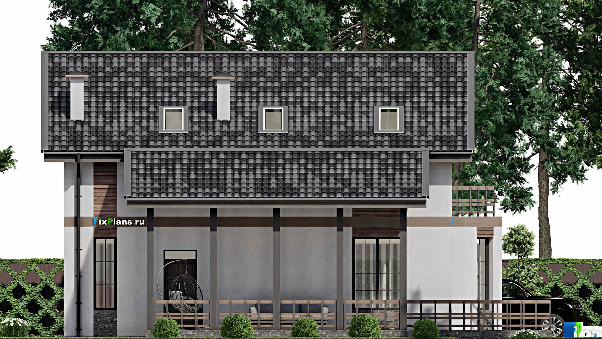 F-6074 - Проект дома с мансардой 12 на 14, площадью 240 м² с баней и 4 спальнями