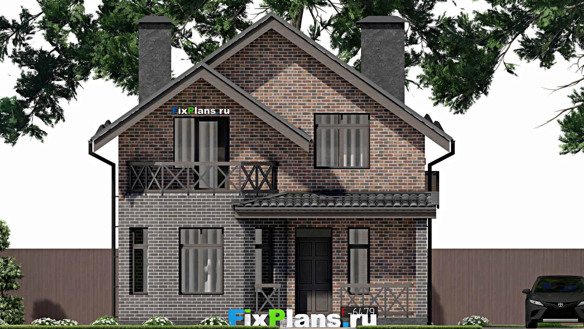 F-6479 - Проект дома с мансардой 9 на 12, площадью 150 м² с террасой, балконом и 5 спальнями