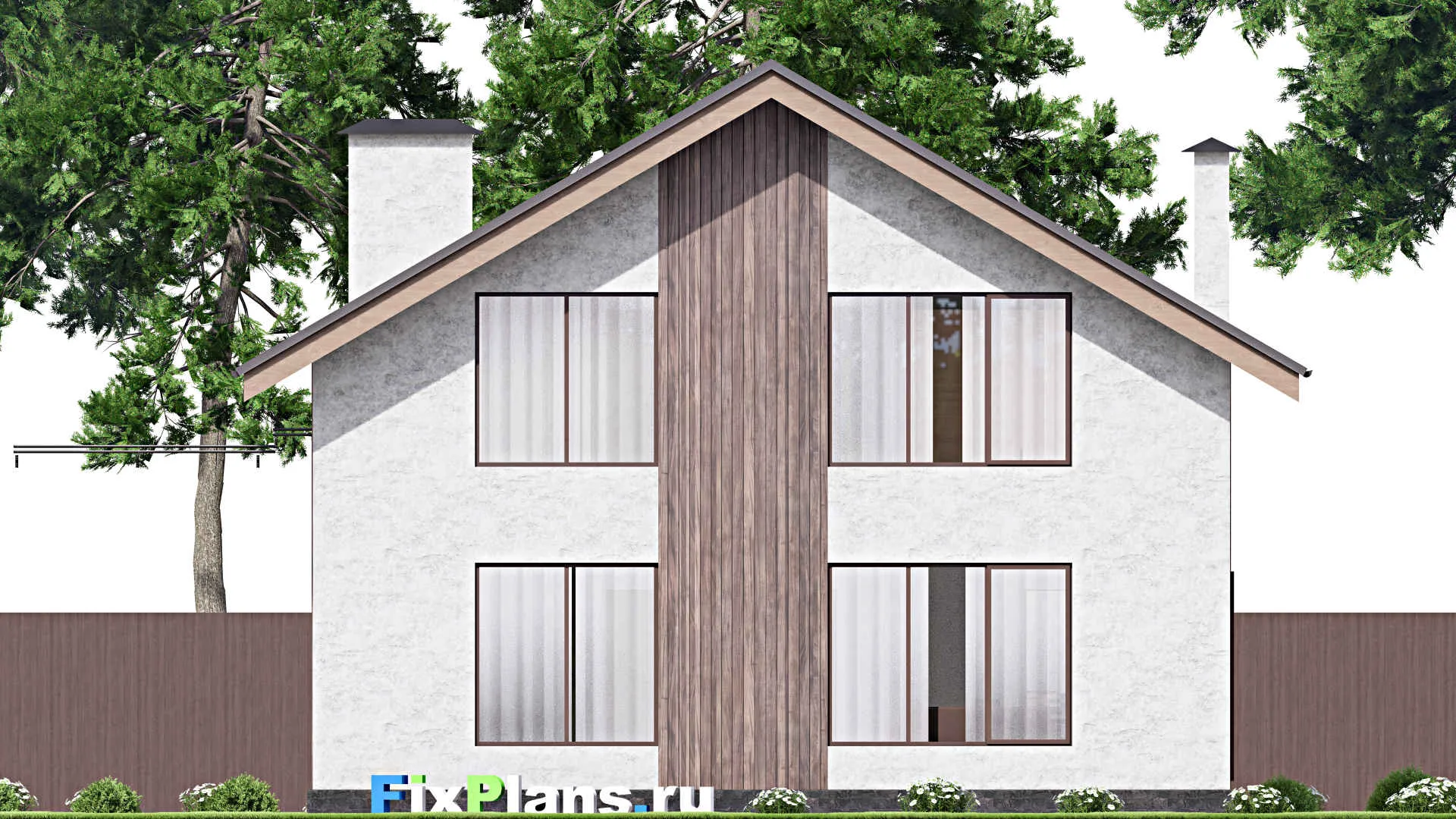 F-13256 - Проект дома с мансардой 11 на 17, площадью 240 м² с террасой, гаражом на 1 машину и 4 спальнями