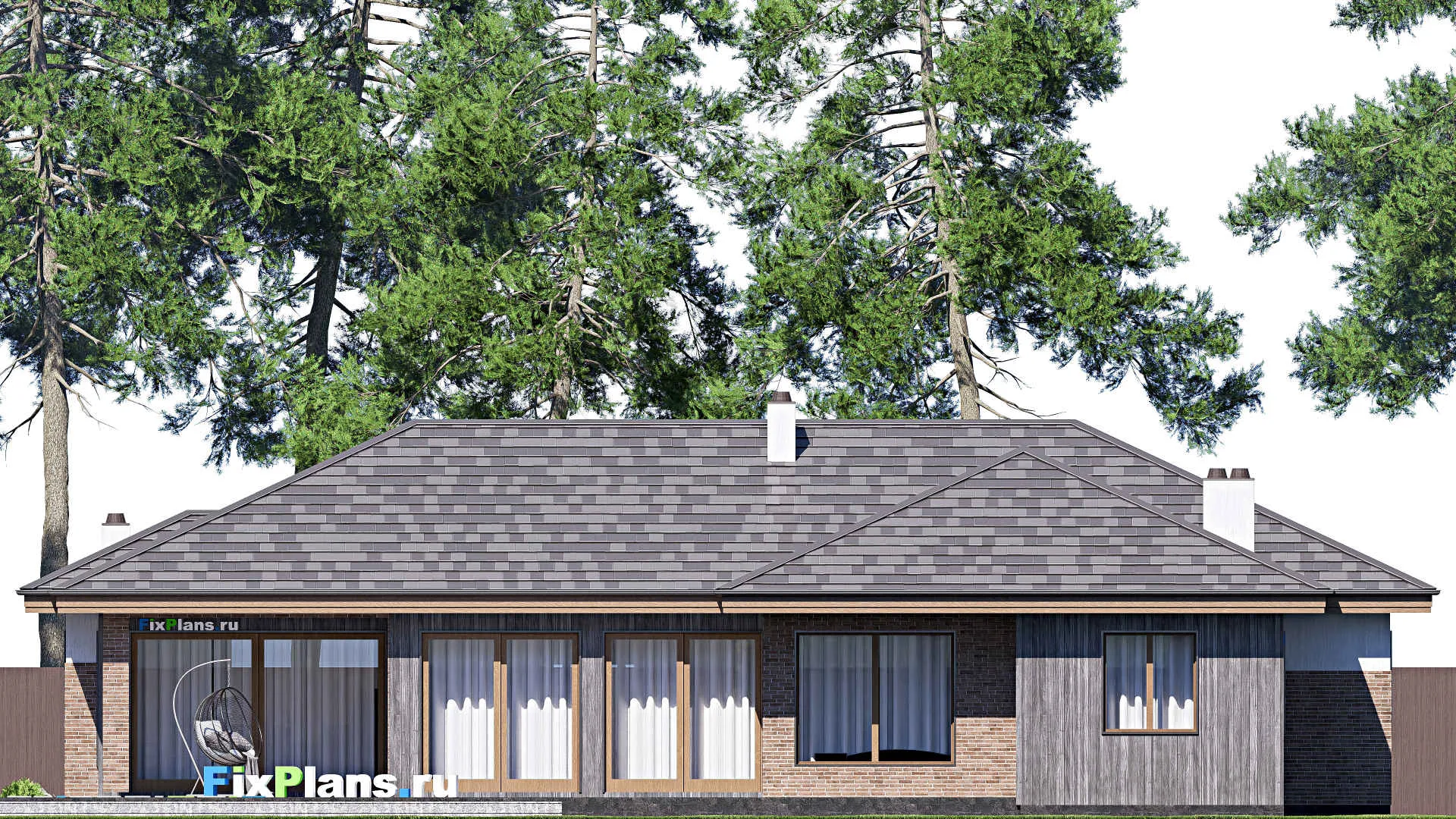 F-15740 - Проект одноэтажного дома 22 на 25, площадью 360 м² с террасой, гаражом на 2 машины и 3 спальнями