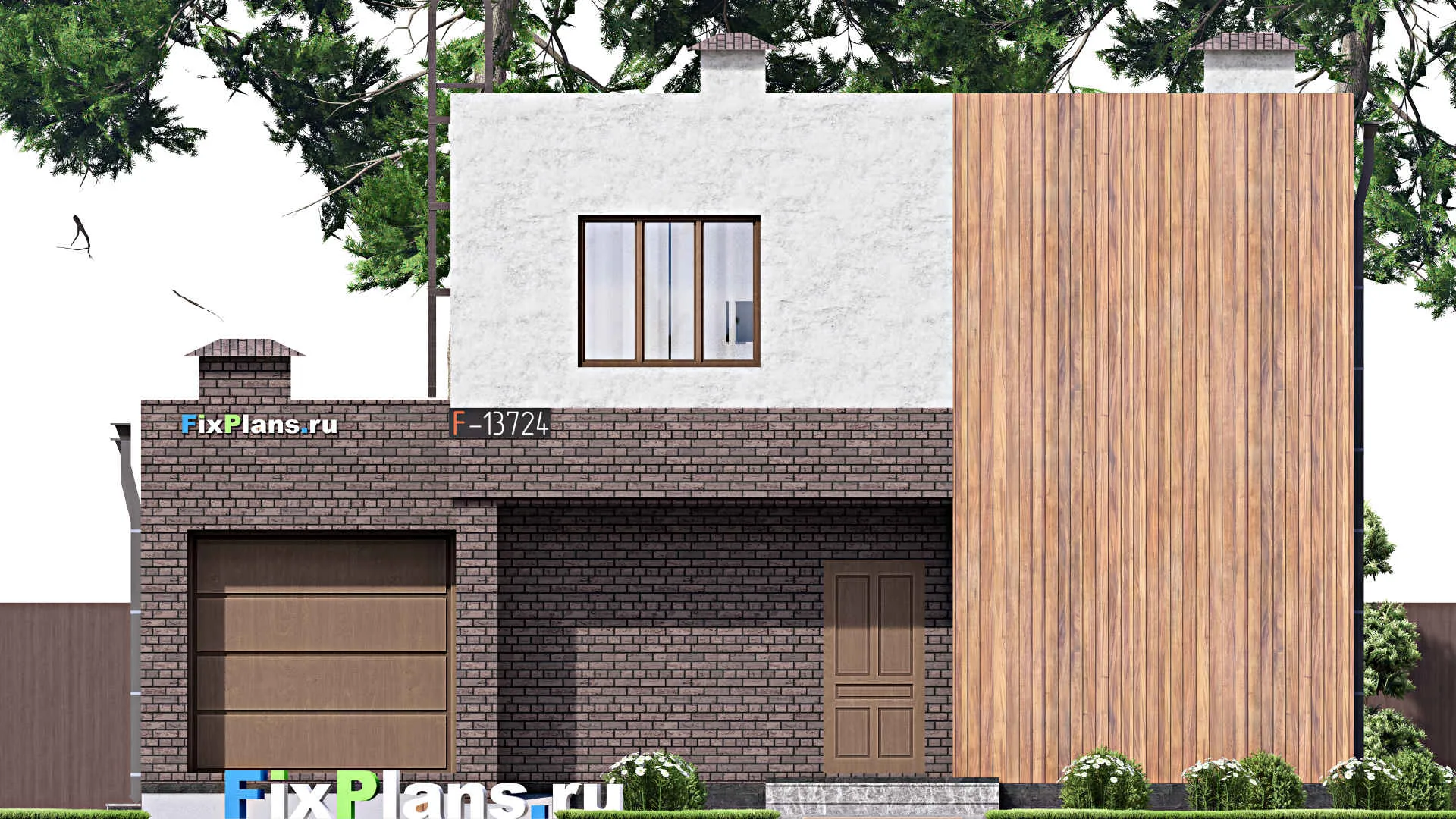 F-13724 - Проект двухэтажного дома 12 на 16, площадью 220 м² с террасой, гаражом на 1 машину и 4 спальнями