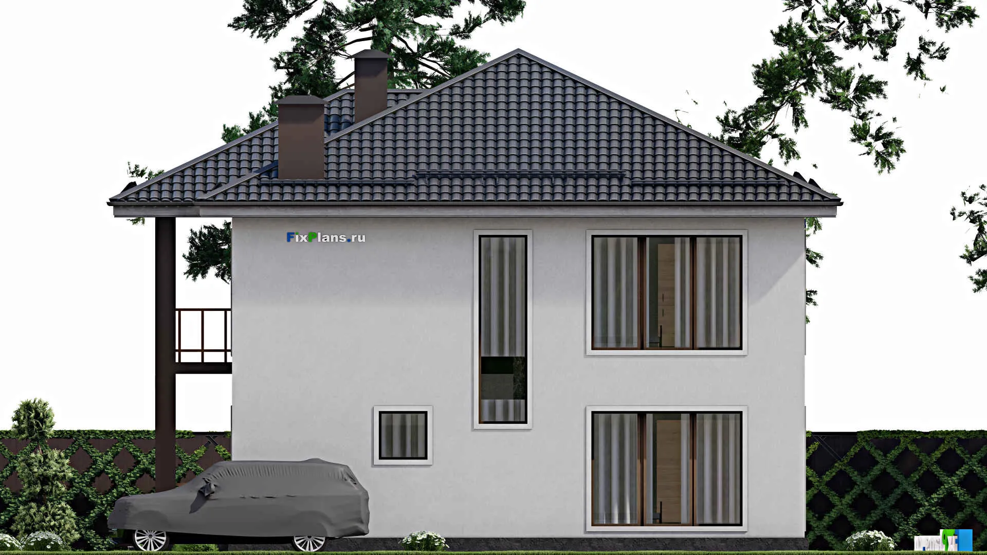 F-10583 - Проект двухэтажного дома 12 на 13, площадью 210 м² с балконом и 4 спальнями