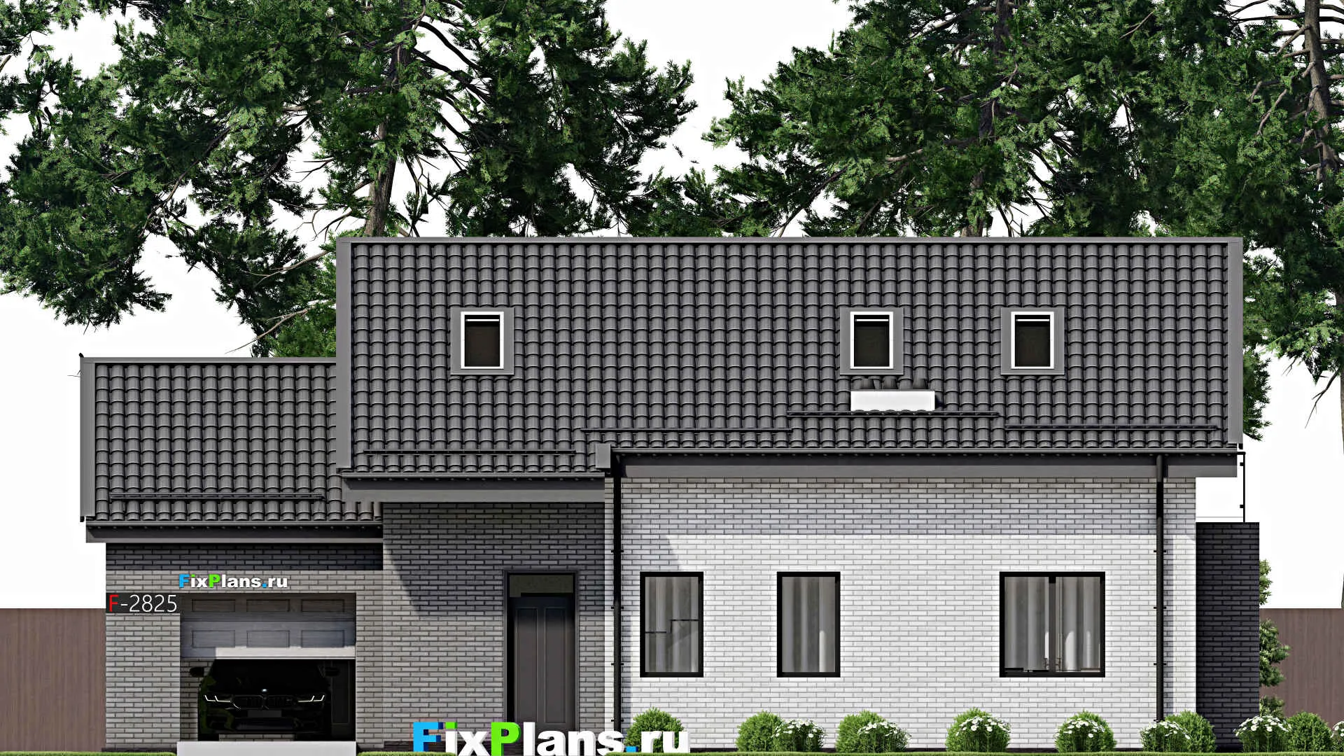 F-2825 - Проект дома с мансардой 9 на 17, площадью 210 м² с террасой, балконом, гаражом на 1 машину и 4 спальнями