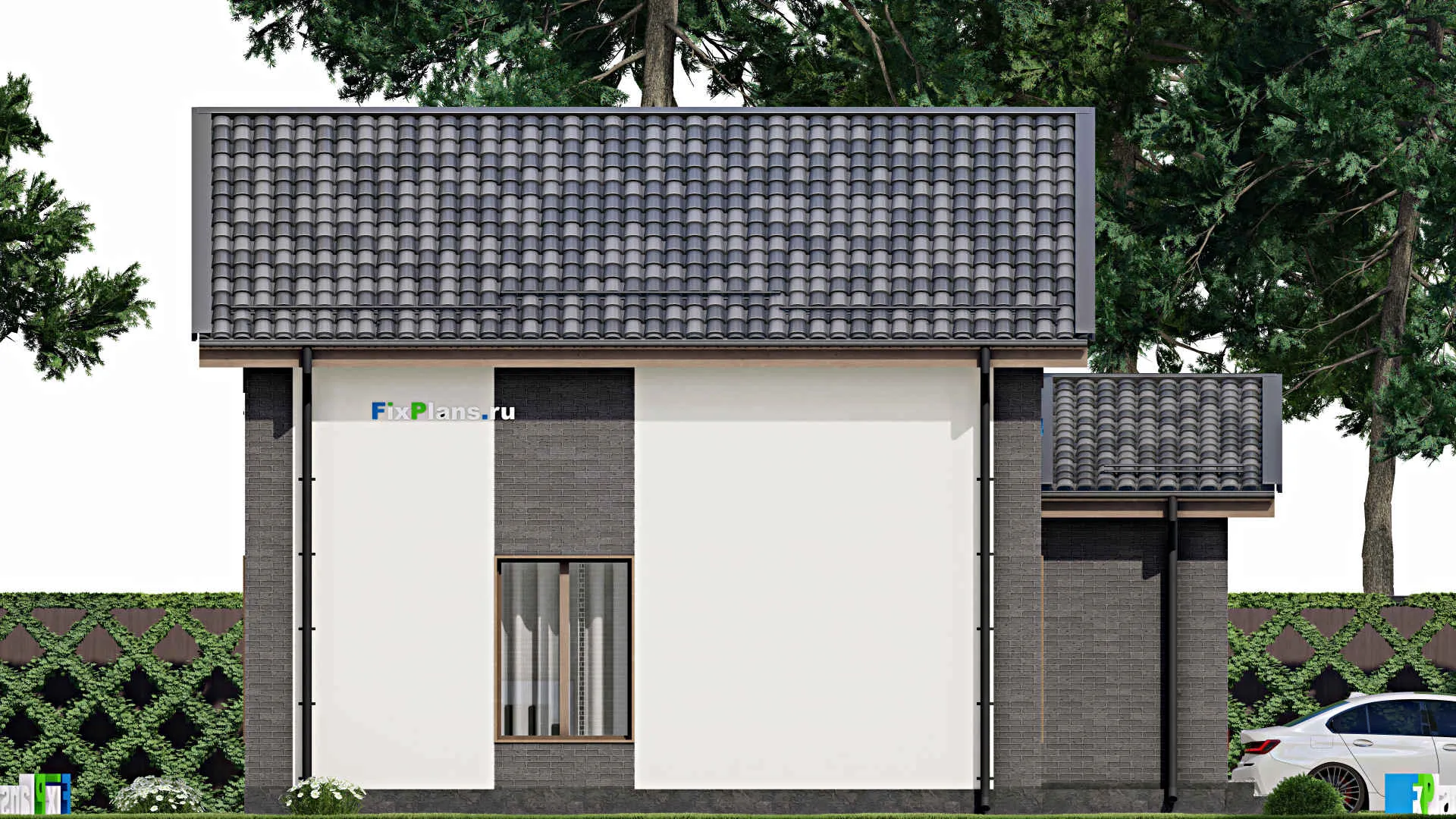 F-5795 - Проект дома с мансардой 11 на 14, площадью 150 м² с гаражом на 1 машину и 3 спальнями