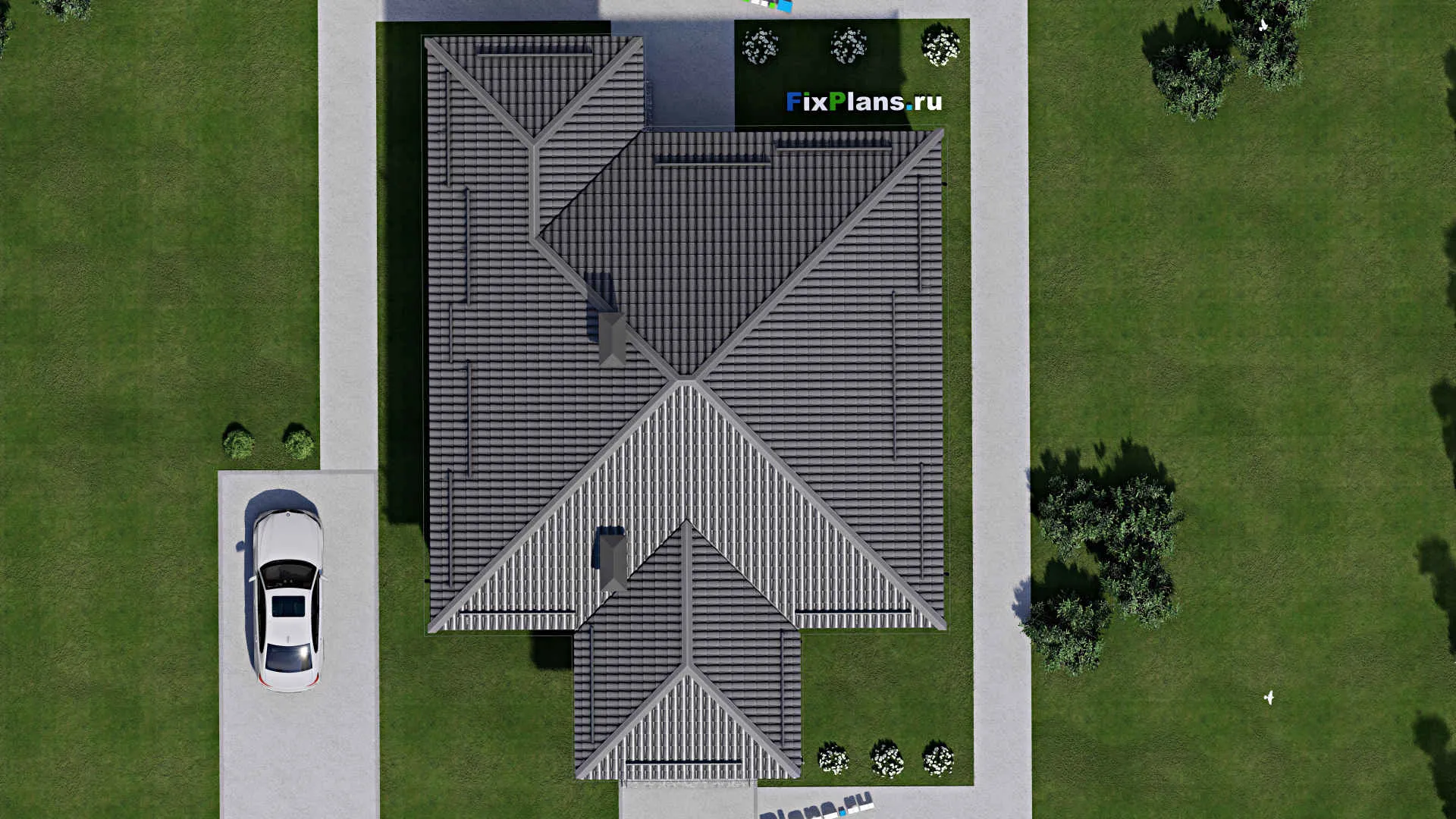 F-3194 - Проект одноэтажного дома 13 на 14, площадью 140 м² с террасой и 3 спальнями