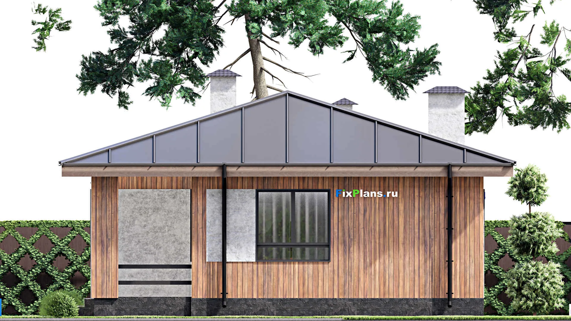 F-12527 - Проект одноэтажного дома 10 на 14, площадью 110 м² с террасой и 2 спальнями