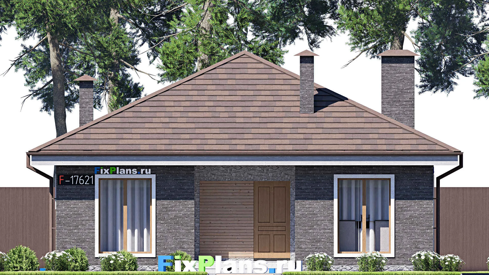 F-17621 - Проект одноэтажного дома 11 на 11, площадью 80 м² с 3 спальнями