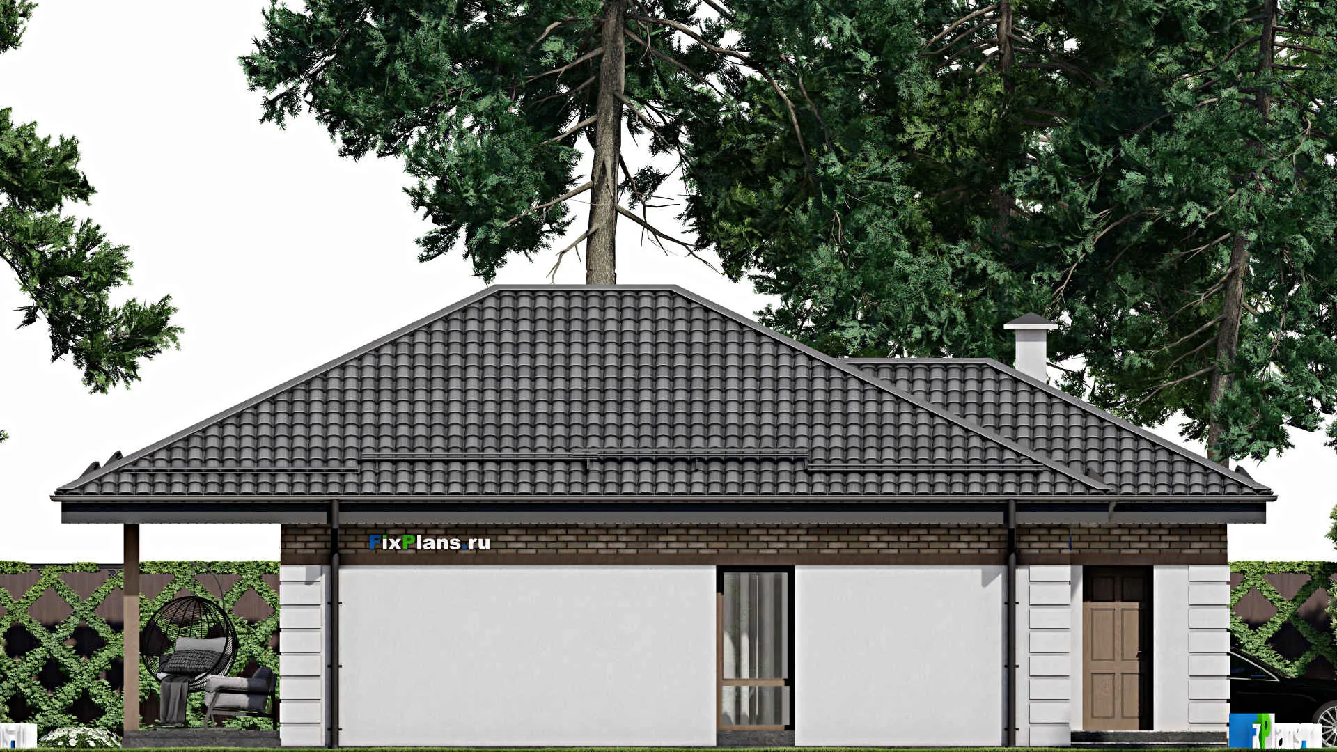 F-7586 - Проект одноэтажного дома 10 на 14, площадью 110 м² с террасой и 2 спальнями