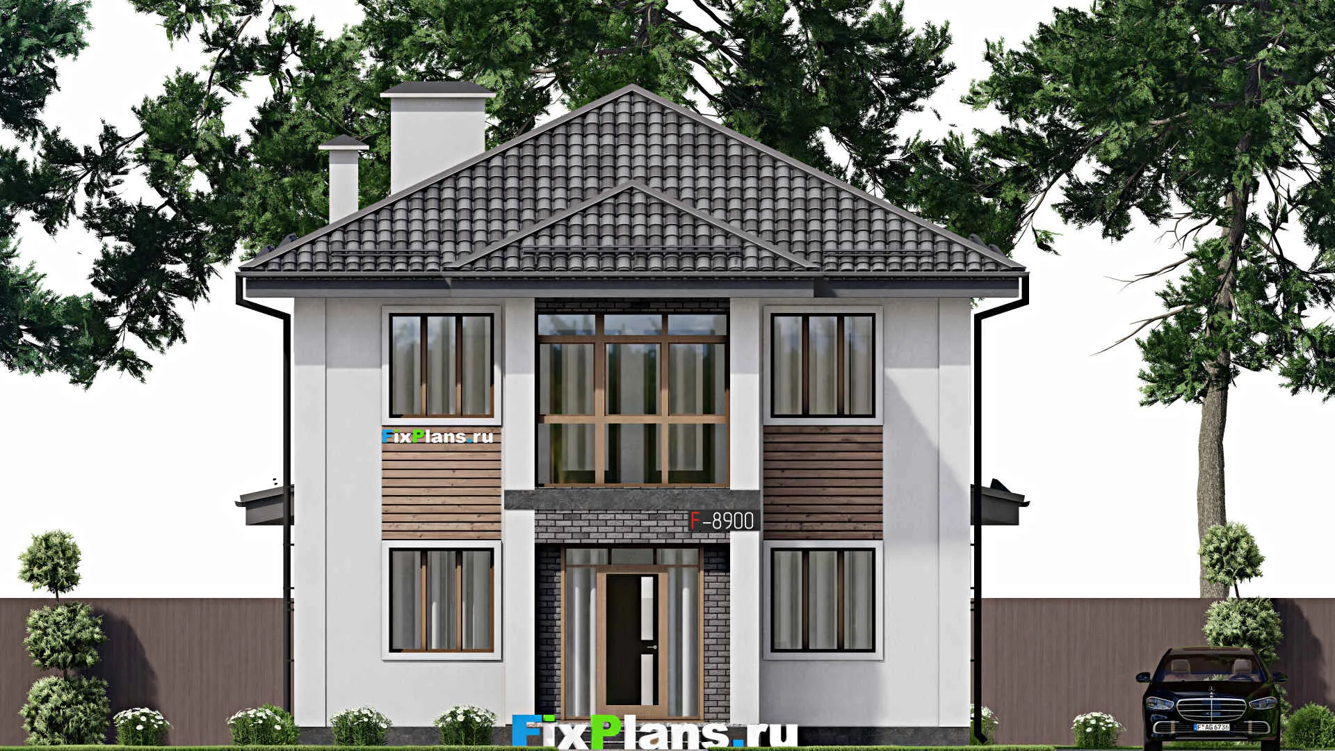 F-8900 - Проект двухэтажного дома 10 на 16, площадью 190 м² с террасой, балконом и 4 спальнями