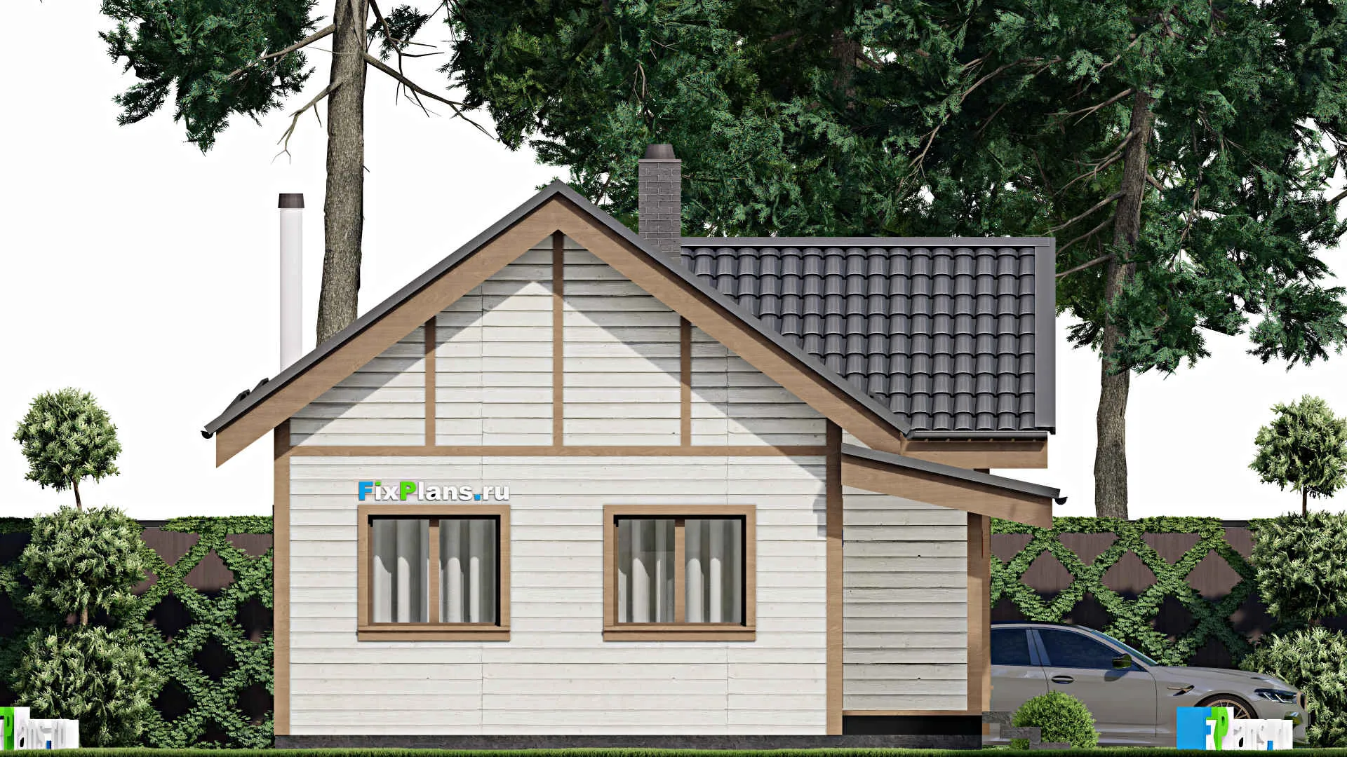 F-12320 - План одноэтажного дома 8 на 11, площадью 60 м² с 2 спальнями