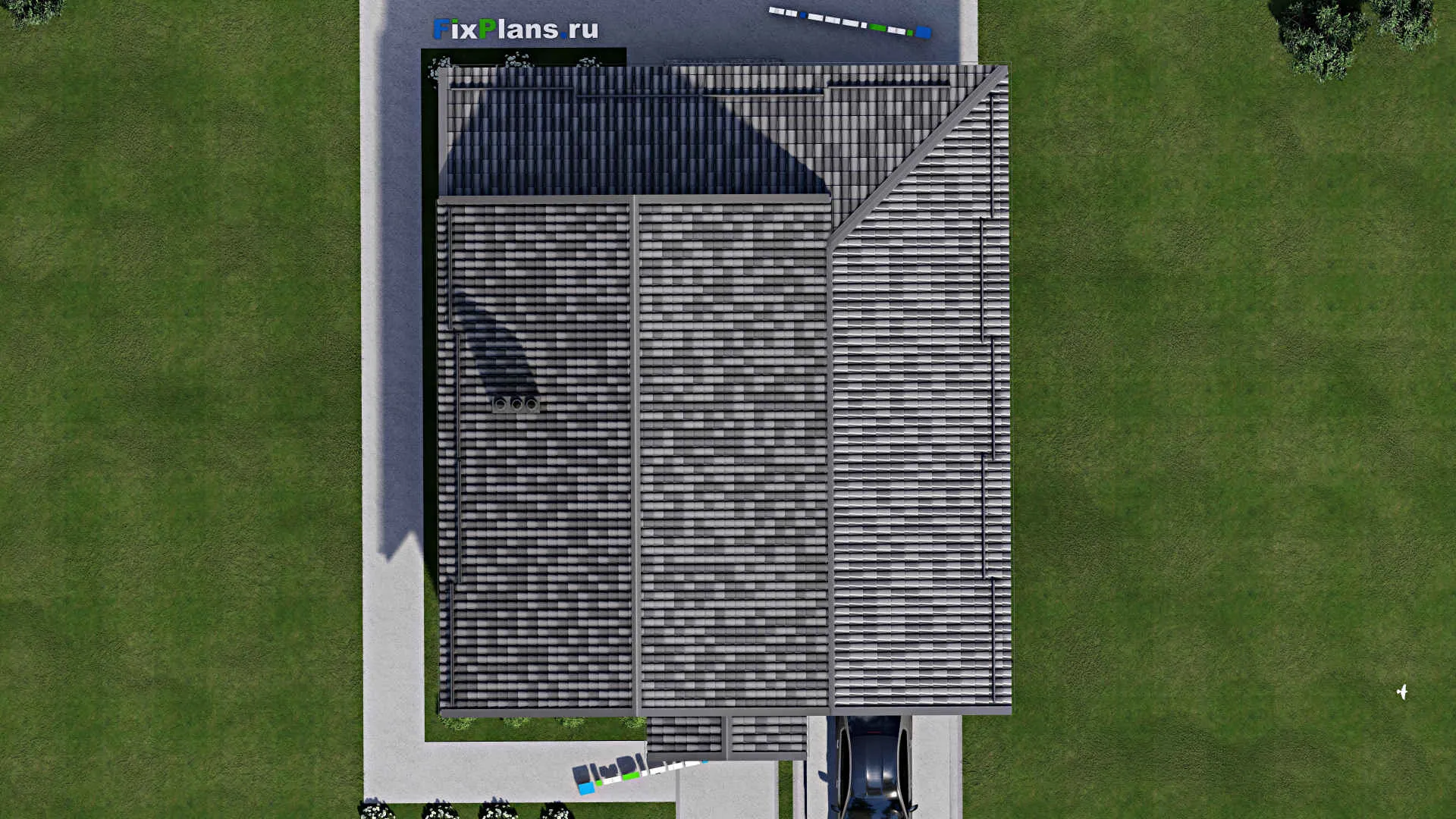 F-3032i - Проект дома с мансардой 13 на 15, площадью 210 м² с террасой, гаражом на 2 машины и 3 спальнями