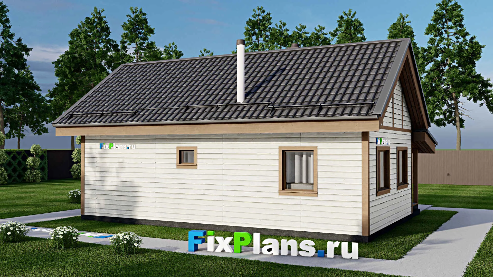 F-12320 - План одноэтажного дома 8 на 11, площадью 60 м² с 2 спальнями